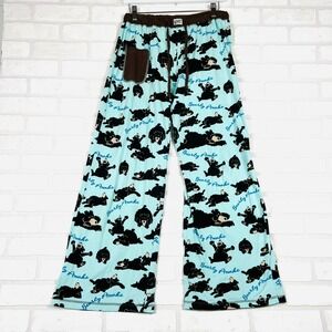 Lazy One Bearly Awake Yoga PJ Pants Blue Black Bear Print Cotton Medium